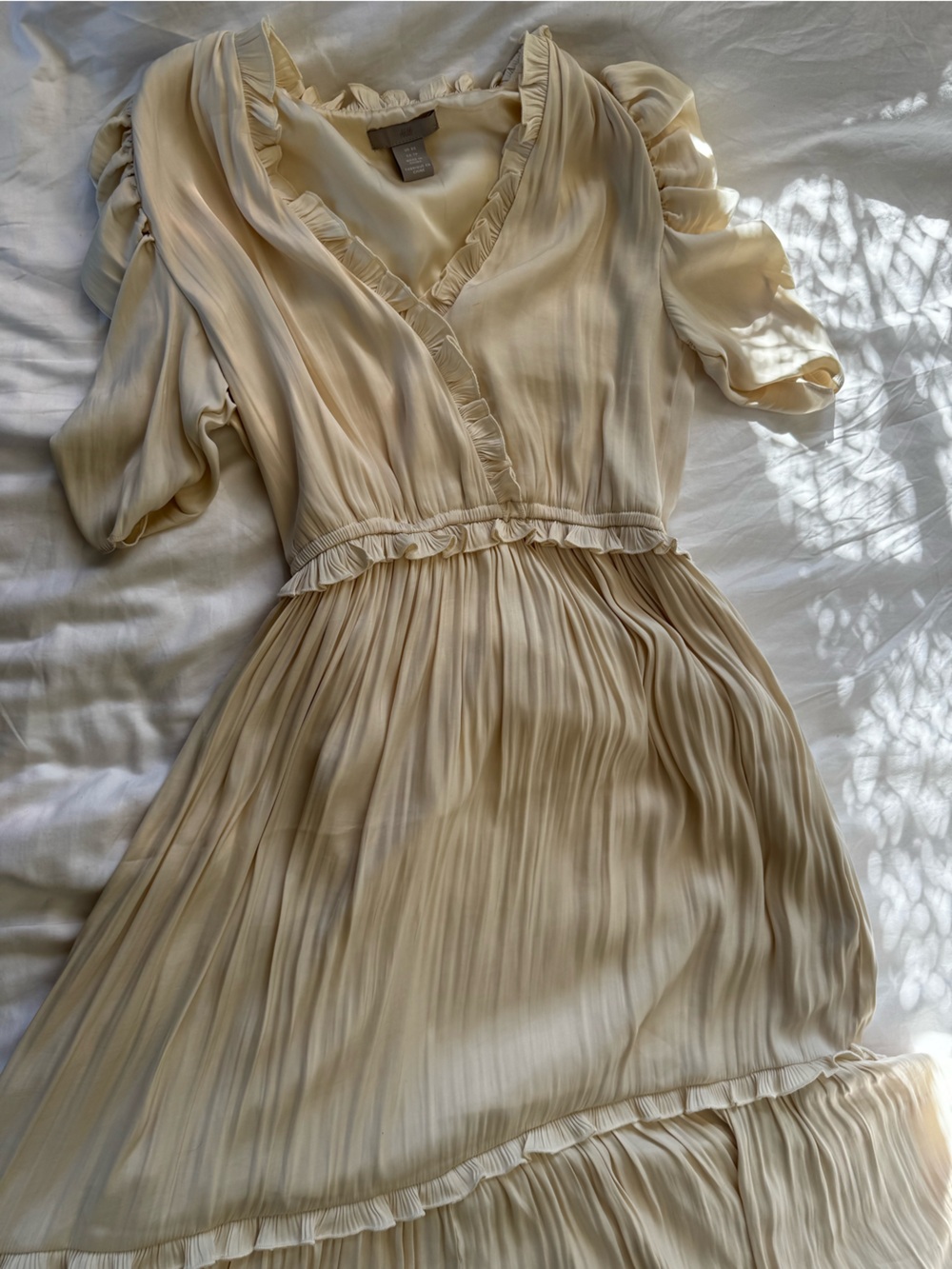 H&M Cream Pleated Ruffle Wrap Dress